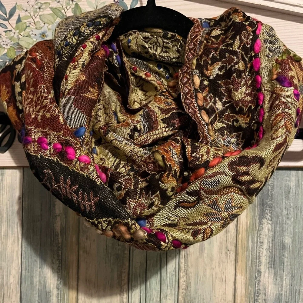 Raj Multicolor Paisley-Print Infinity Scarf with Pink Accents - Raj 5